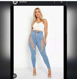 HTF RARE FIND Boohoo size 18 lace up skinny jeans